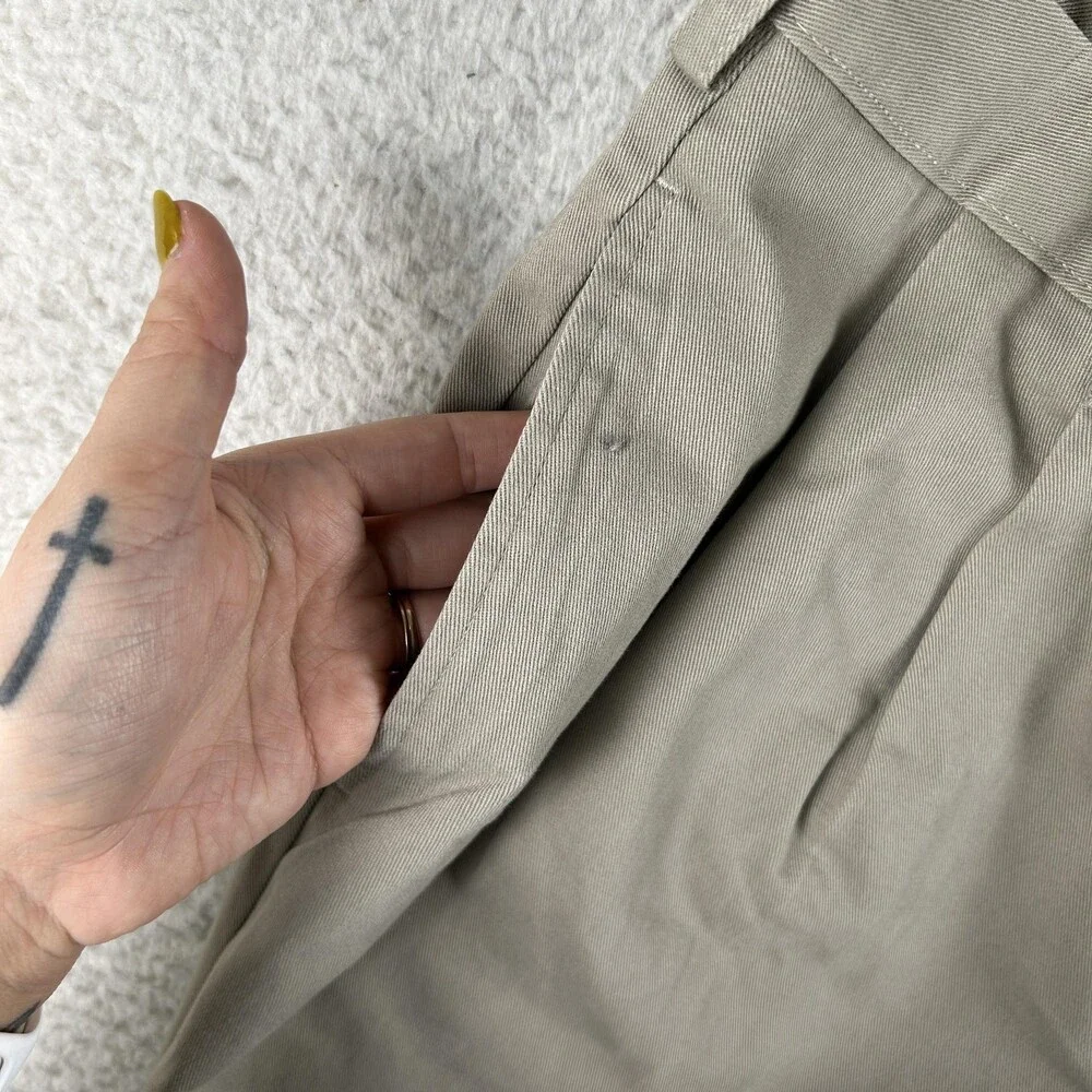 IZOD Pants Mens 35x30 Beige Wrinkle Free American Chino Pleated Cuffed